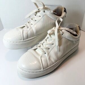 Cupid White Faux Crocodile Snake Leather Lace Up Low Top Sneakers Women's 9 Shoe